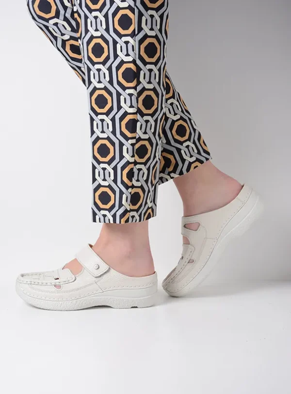 Wolky Roll Talaria - offwhite leer Klompen voor dames
