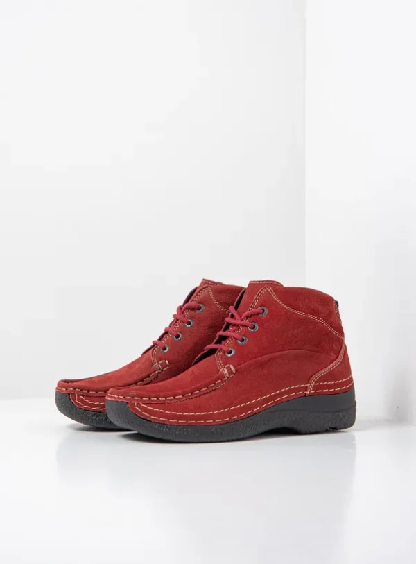 Wolky Roll Shoot - kersenrood nubuck Veterschoenen voor dames