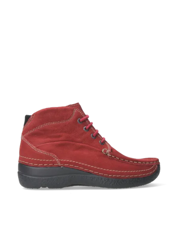 Wolky Roll Shoot - kersenrood nubuck Veterschoenen voor dames