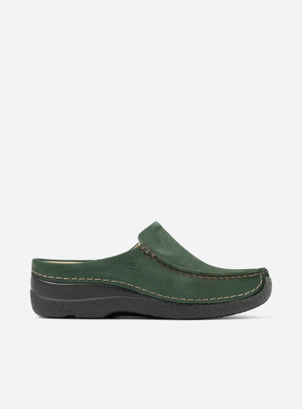 Wolky Seamy Slide - groen nubuck Klompen voor dames