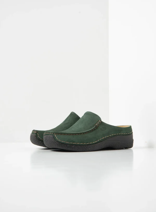 Wolky Seamy Slide - groen nubuck Klompen voor dames