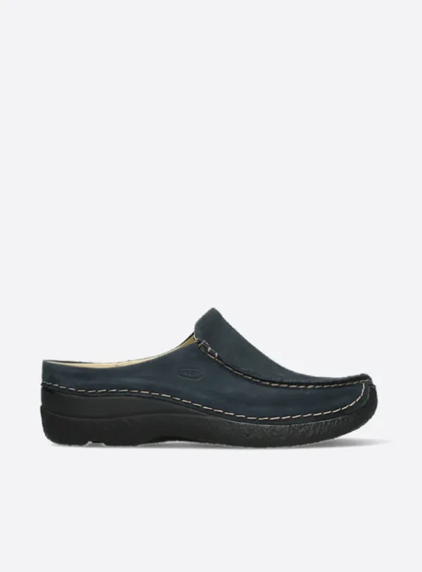 Wolky Seamy Slide - blauw nubuck Klompen voor dames