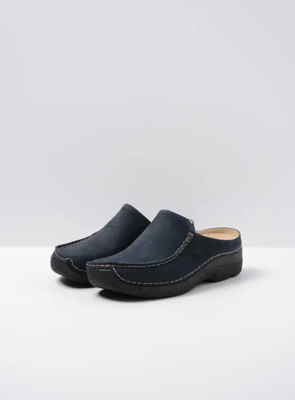 Wolky Seamy Slide - blauw nubuck Klompen voor dames