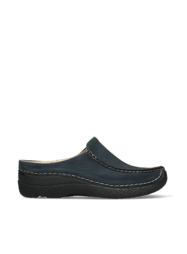 Wolky Seamy Slide - blauw nubuck Klompen voor dames