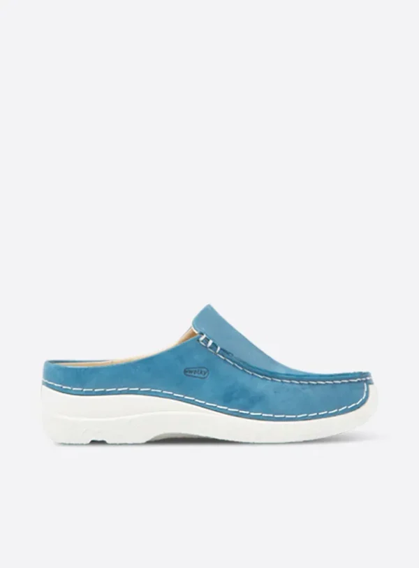 Wolky Seamy Slide - blauw effectleer Klompen voor dames