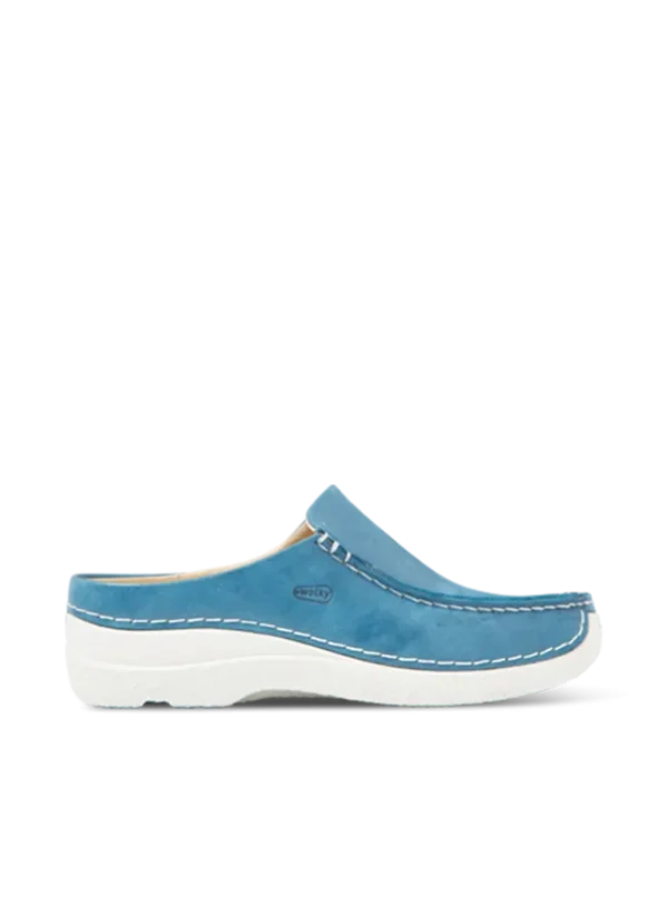 Wolky Seamy Slide - blauw effectleer Klompen voor dames