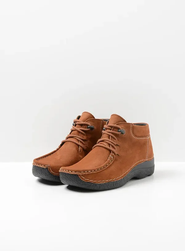 Wolky Seamy Moc - cognac nubuck Hoge veterschoenen voor dames