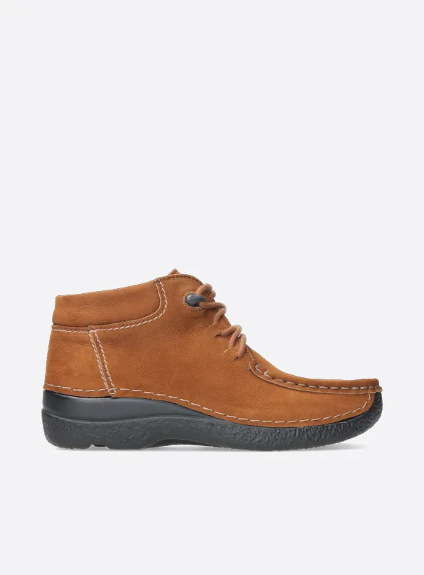 Wolky Seamy Moc - cognac nubuck Hoge veterschoenen voor dames