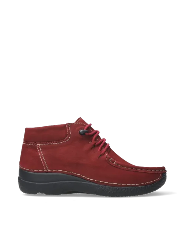 Wolky Seamy Moc - kersenrood nubuck Hoge veterschoenen voor dames