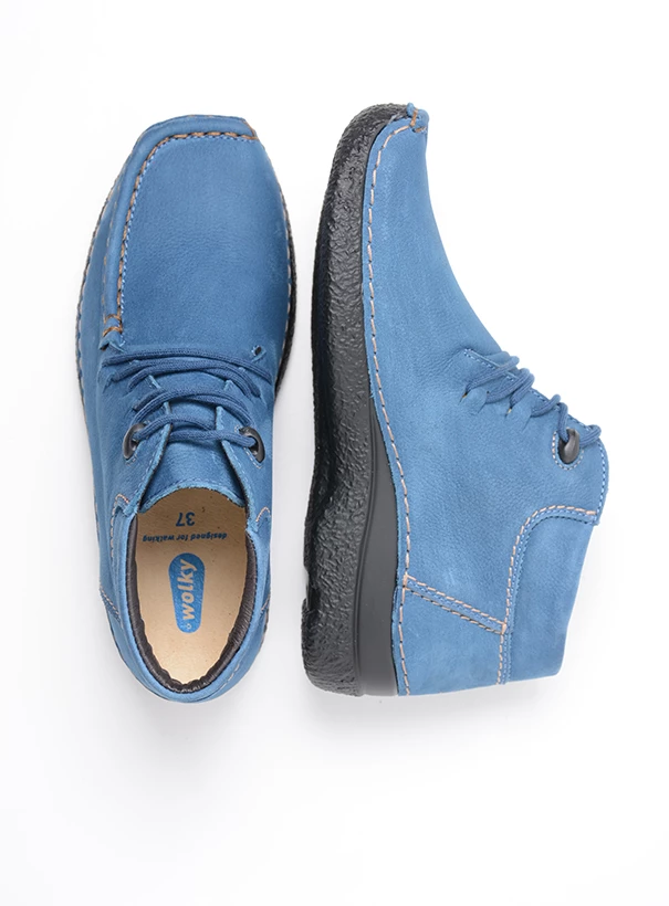 wolky hoge veterschoenen 06253 seamy moc 11804 atlantisch blauw nubuck top