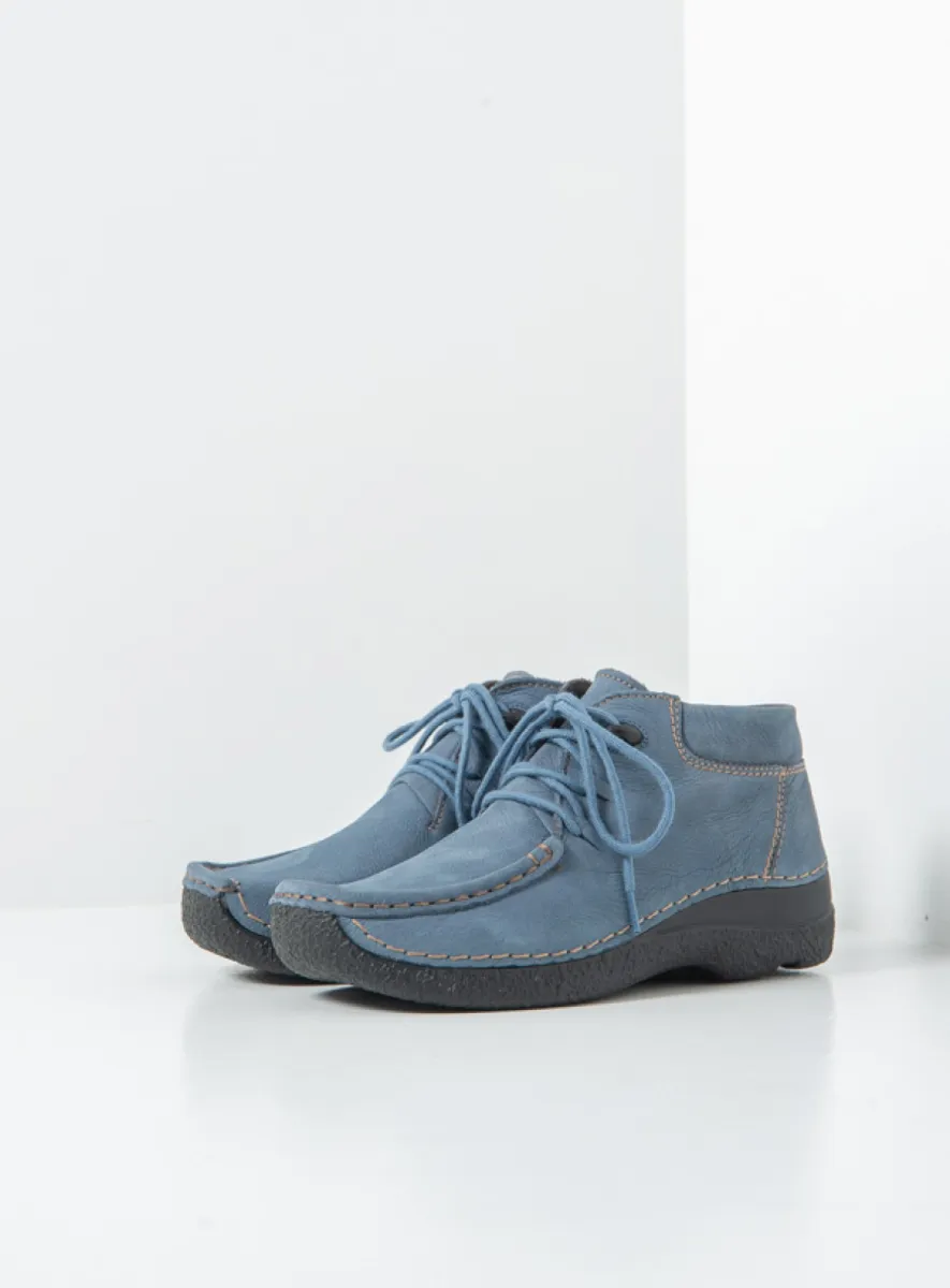 Wolky Hoge veterschoenen 06253 Seamy Moc 11840 jeansblauw nubuck