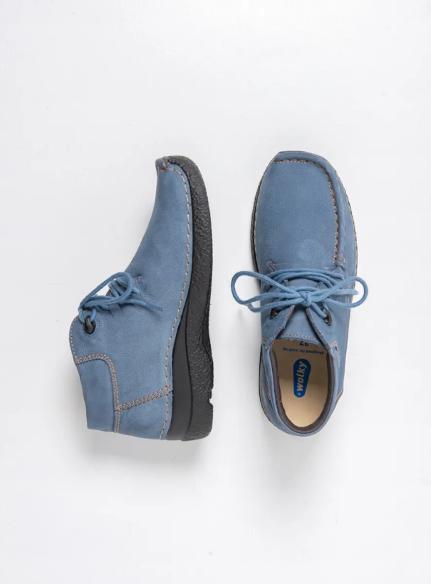 Wolky Hoge veterschoenen 06253 Seamy Moc 11840 jeansblauw nubuck