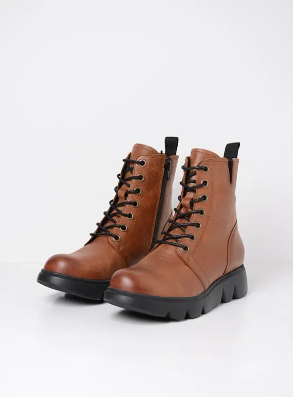 Wolky Hope - cognac leer Veterlaarzen voor dames