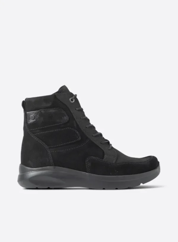 Wolky Slam - zwart nubuck Veterlaarzen voor dames