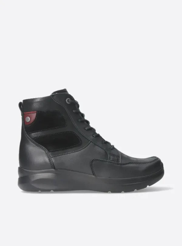 Wolky Slam S2F - zwart stretch/leer combi Veterlaarzen voor dames