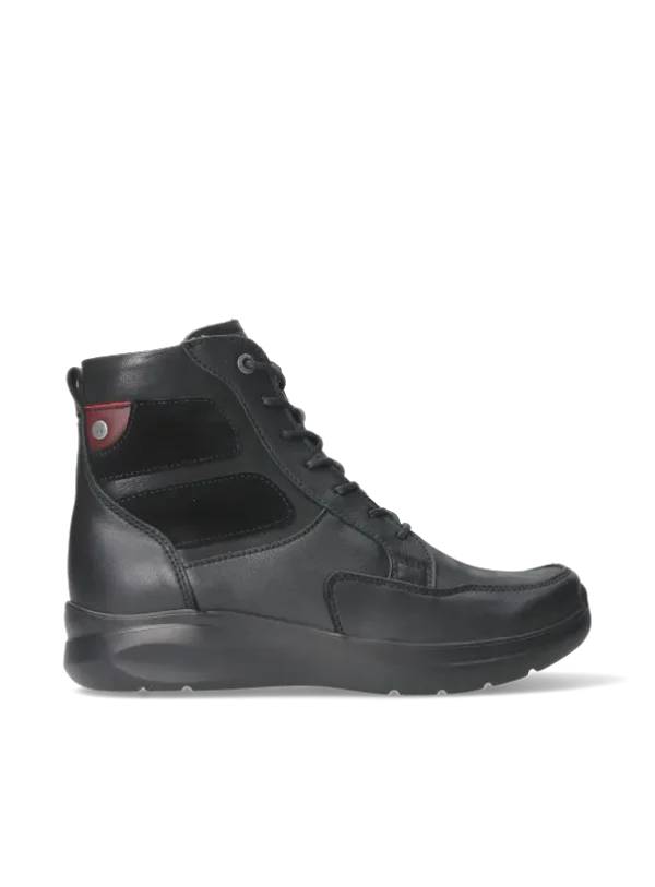 Wolky Slam S2F - zwart stretch/leer combi Veterlaarzen voor dames
