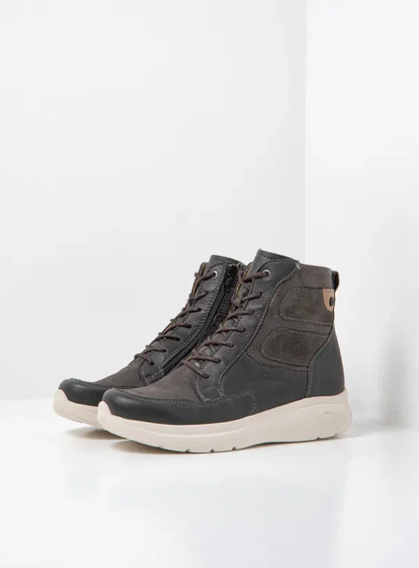 Wolky Slam S2F - asfalt stretch/leer combi Veterlaarzen voor dames