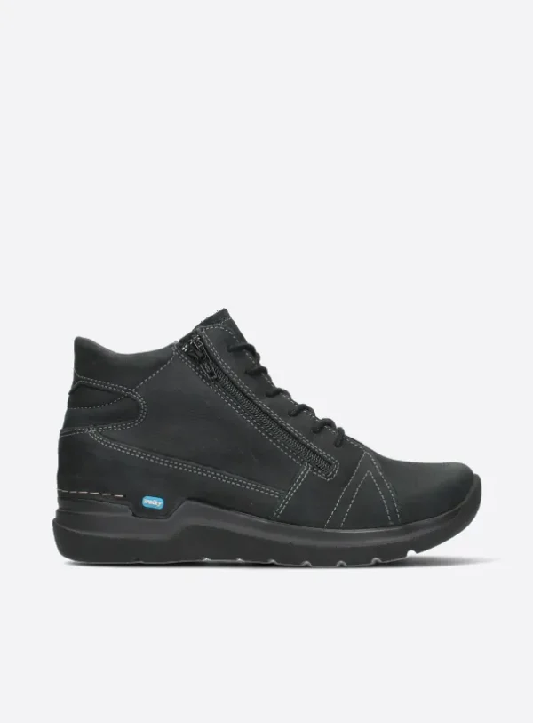Wolky Why - zwart nubuck Hoge veterschoenen voor dames
