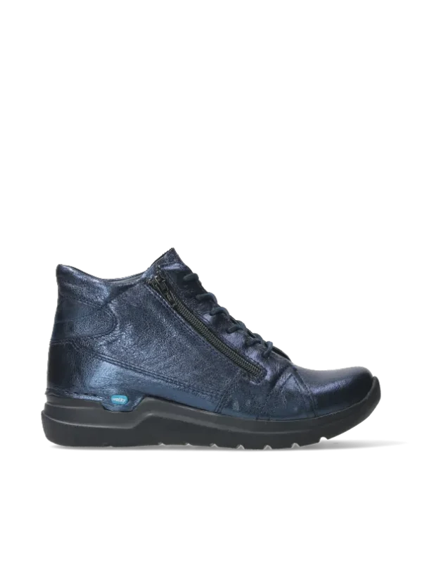 Wolky Why - blauw metallic leer Hoge veterschoenen voor dames