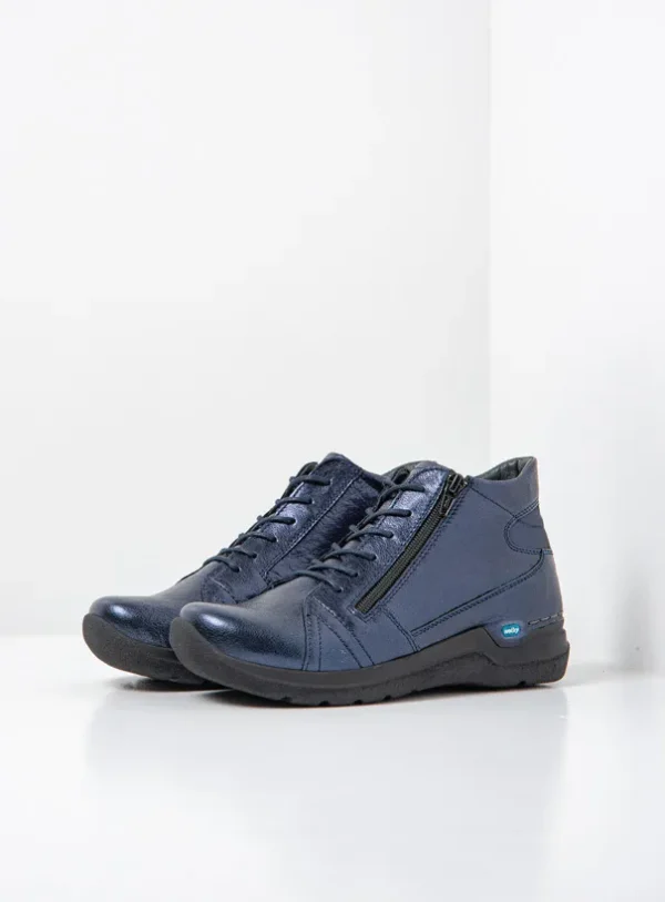 Wolky Why - blauw metallic leer Hoge veterschoenen voor dames