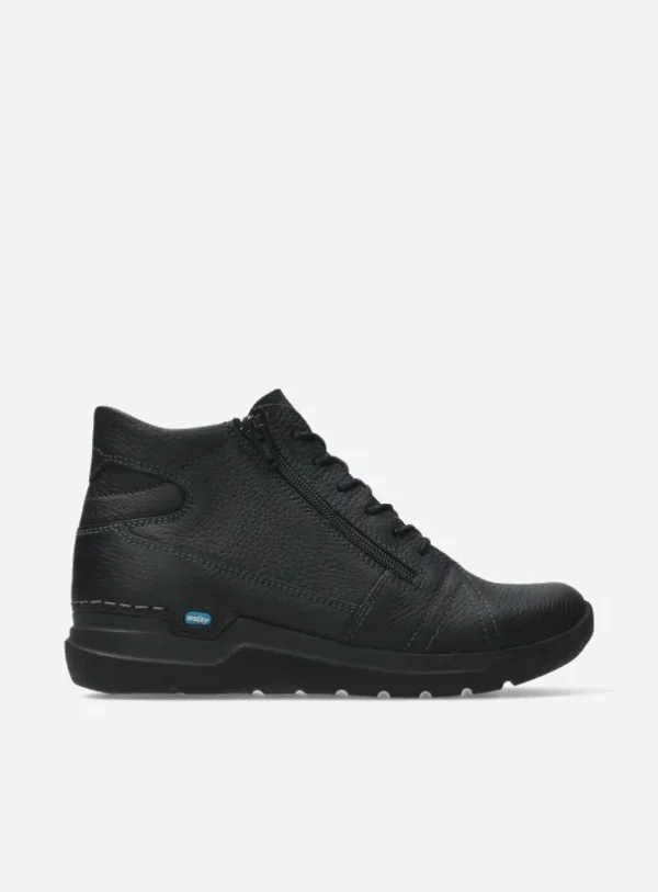 Wolky Why - zwart leer Hoge veterschoenen voor dames
