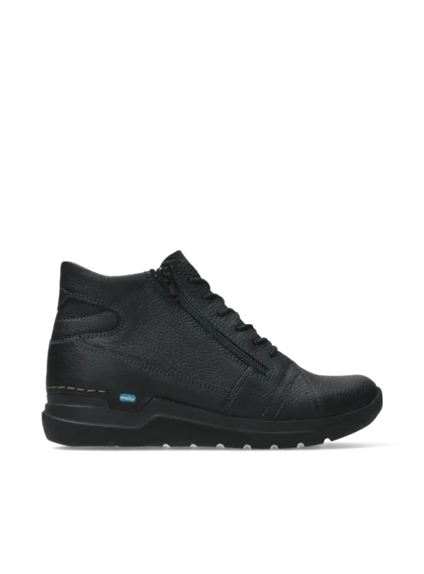 Wolky Why - zwart leer Hoge veterschoenen voor dames