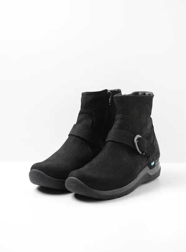 Wolky Okay - zwart nubuck Enkellaarsjes voor dames