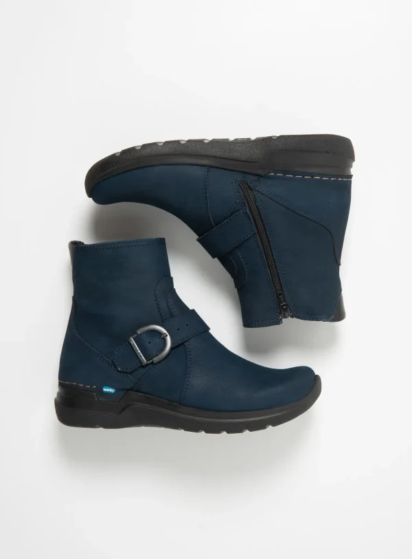 Wolky Okay - blauw nubuck Enkellaarsjes voor dames
