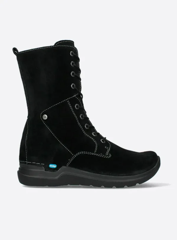 Wolky Zigzag - zwart suede Veterlaarzen voor dames