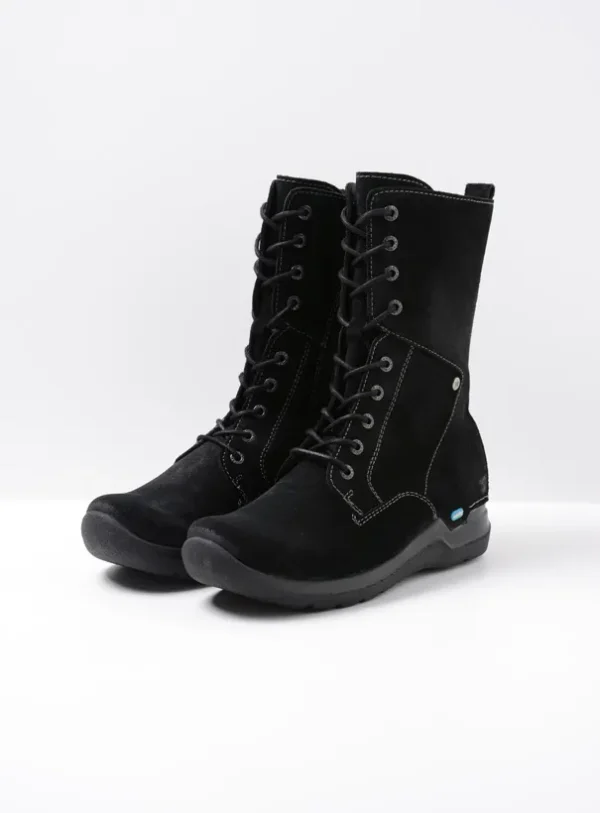 Wolky Zigzag - zwart suede Veterlaarzen voor dames