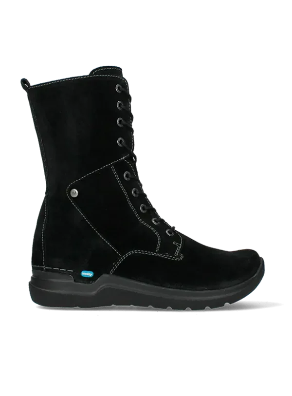 Wolky Zigzag - zwart suede Veterlaarzen voor dames