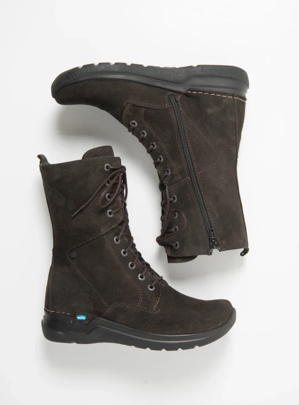 Wolky Zigzag - bruin suede Veterlaarzen voor dames