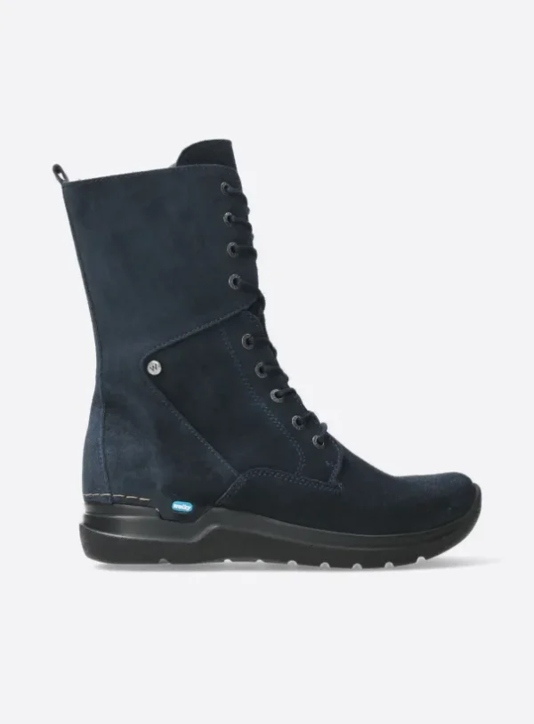 Wolky Zigzag - blauw suede Veterlaarzen voor dames