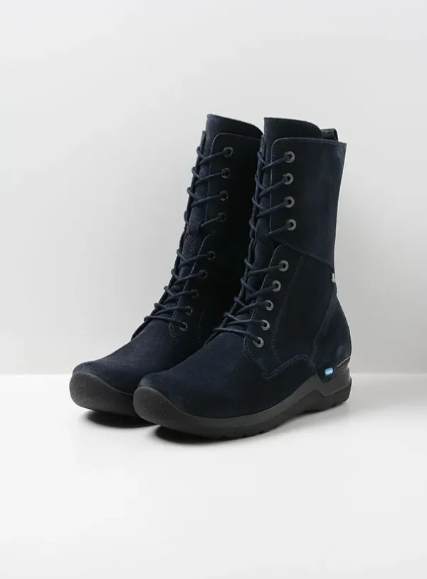 Wolky Zigzag - blauw suede Veterlaarzen voor dames