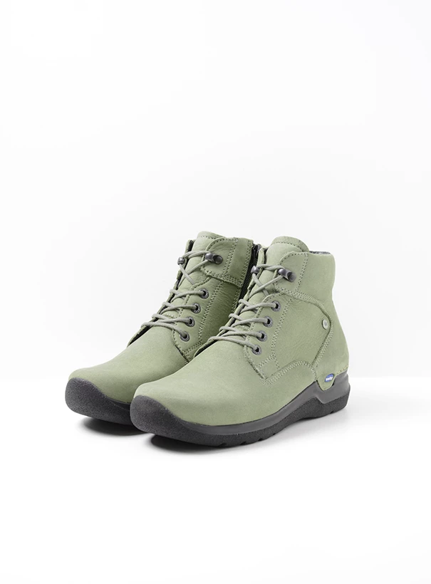 wolky hoge veterschoenen 06616 whynot hv 10215 grijsgroen nubuck front