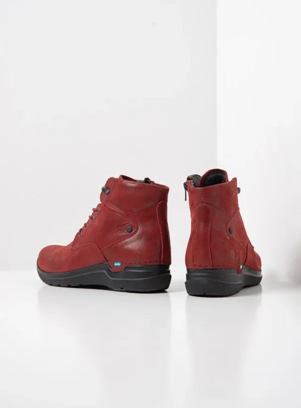 Wolky Whynot HV - kersenrood effectleer Hoge veterschoenen voor dames