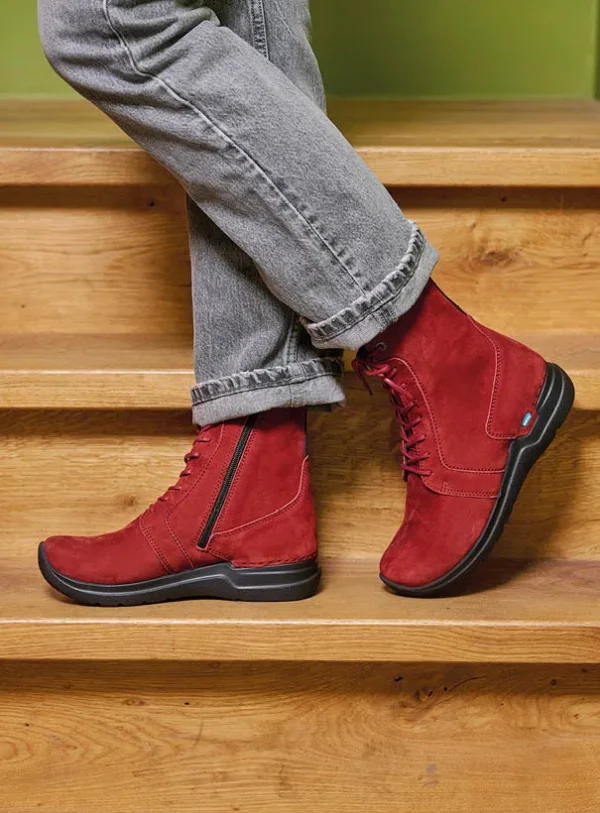 Wolky Viper HV - kersenrood nubuck Veterlaarzen voor dames