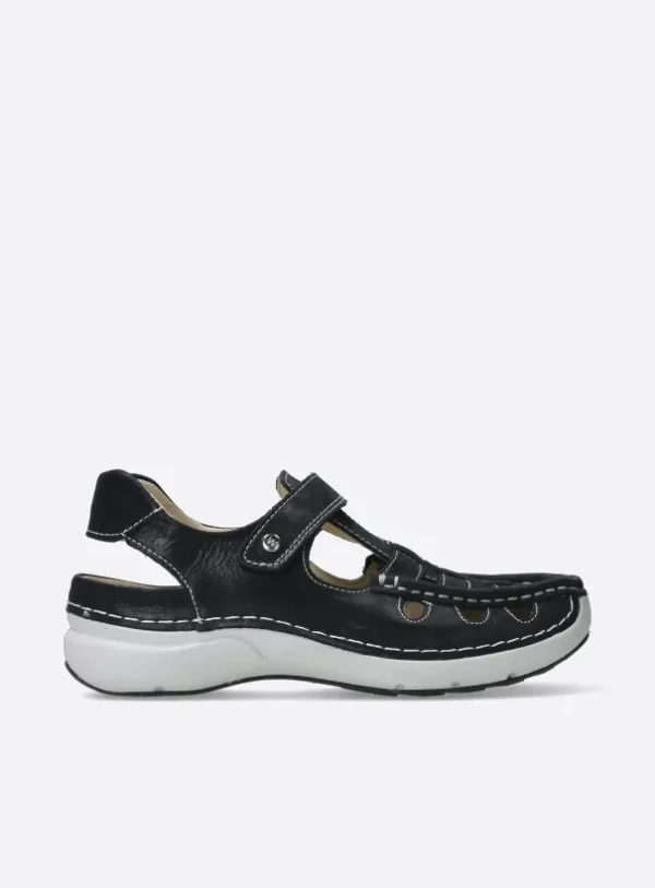 Wolky Rolling Sun - zwart effectleer Sandalen voor dames