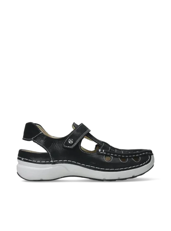 Wolky Rolling Sun - zwart effectleer Sandalen voor dames