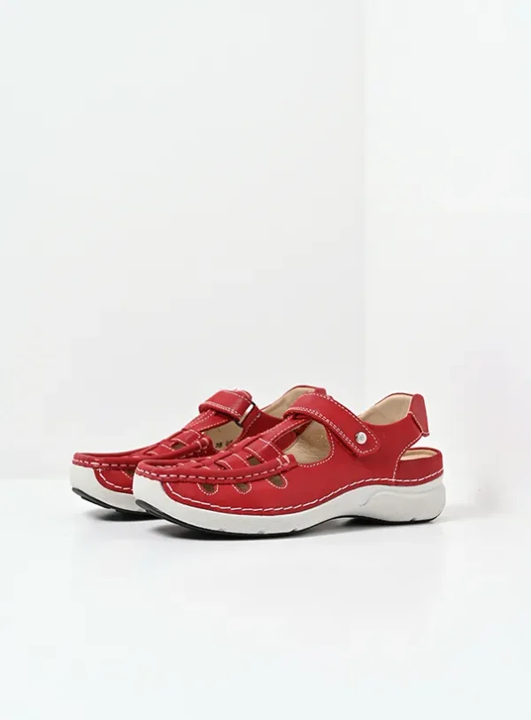 Wolky Rolling Sun - rood effectleer Sandalen voor dames
