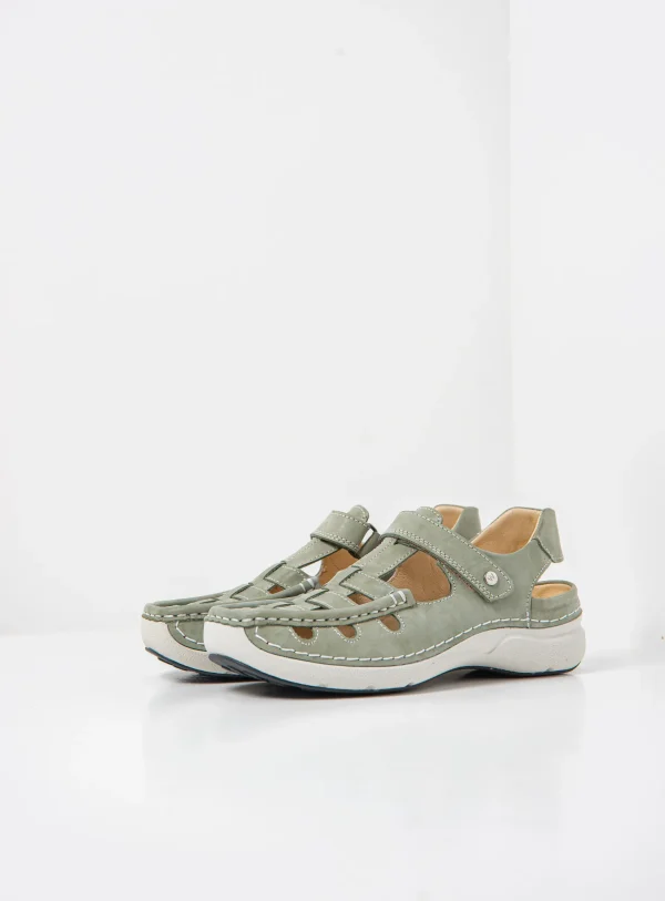 Wolky Rolling Sun - saliegroen effectleer Sandalen voor dames