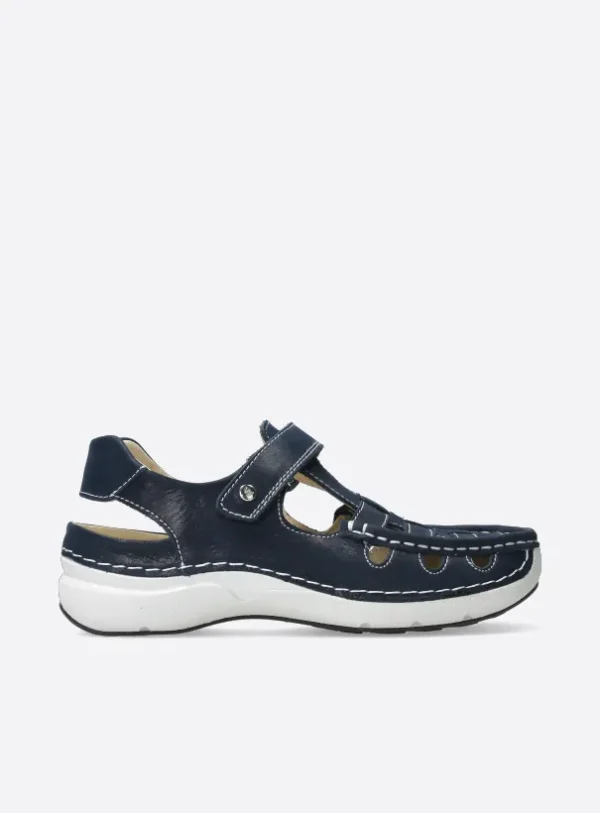 Wolky Rolling Sun - denimblauw effectleer Sandalen voor dames