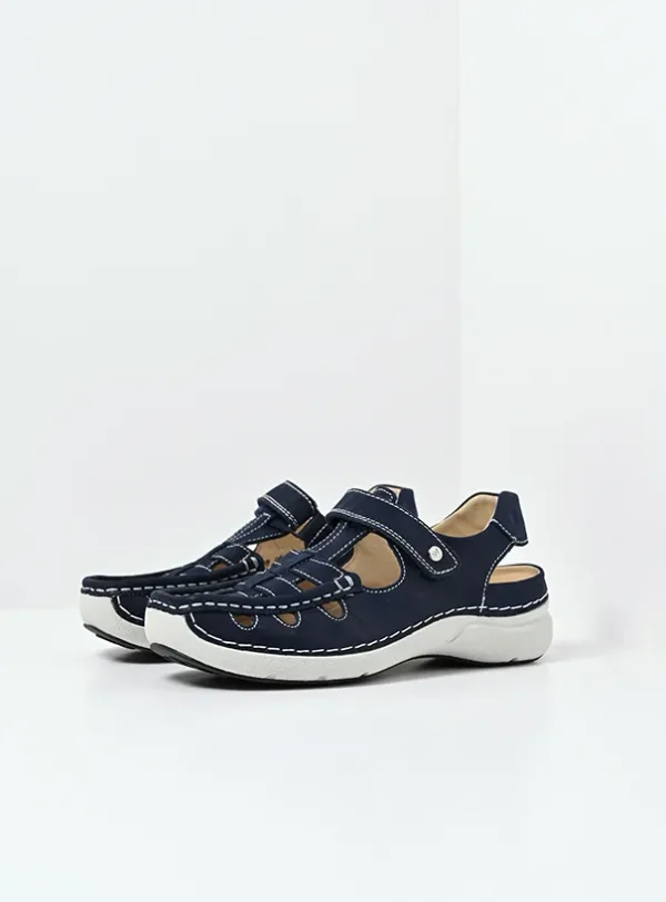 Wolky Rolling Sun - denimblauw effectleer Sandalen voor dames