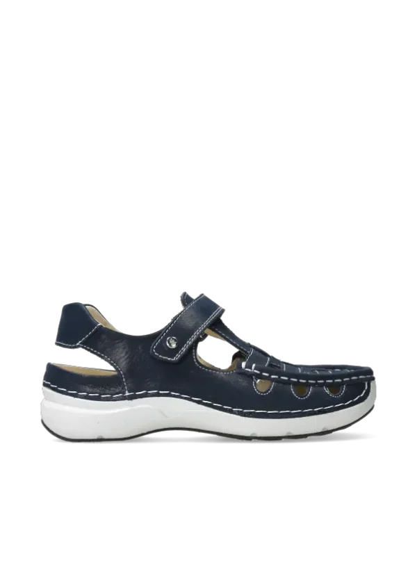 Wolky Rolling Sun - denimblauw effectleer Sandalen voor dames