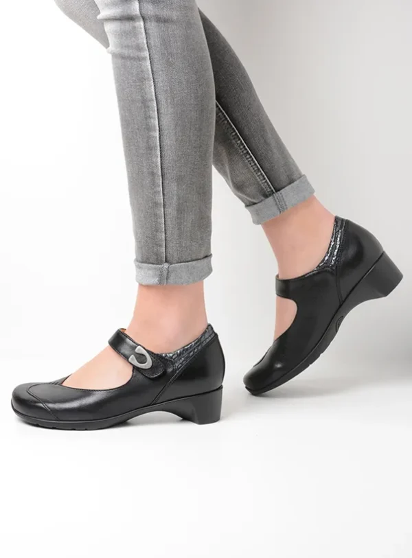 Wolky Chili - zwart leer Bandschoenen voor dames