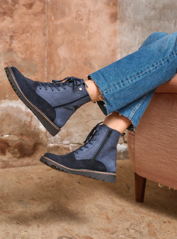 wolky enkellaarsjes en boots 08425 wagga wagga 40800 blauw suede detail